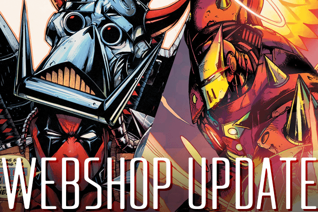 The clipped images of the cover arts, DEADPOOL: APRIL POOL'S DAY cover is on left, Infernal Hulk cover is on the right. On the bottom of the image there is the word that written webshop update by white thin font.